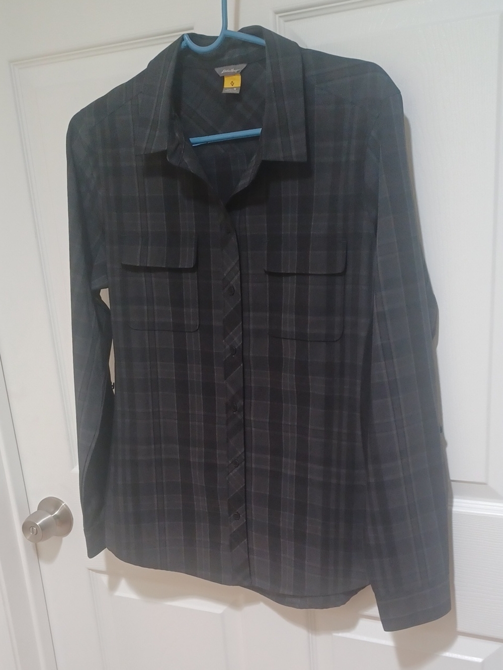 Eddie Bauer Dark Gray Plaid Button-Down Shirt